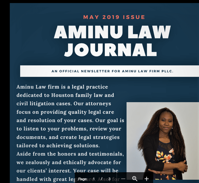 Our monthly family law journal, Houston family lawyer Aminu Law Journal