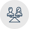 Divorce icon showing a couple separated by scales of justice - Aminu Law Firm, PLLC